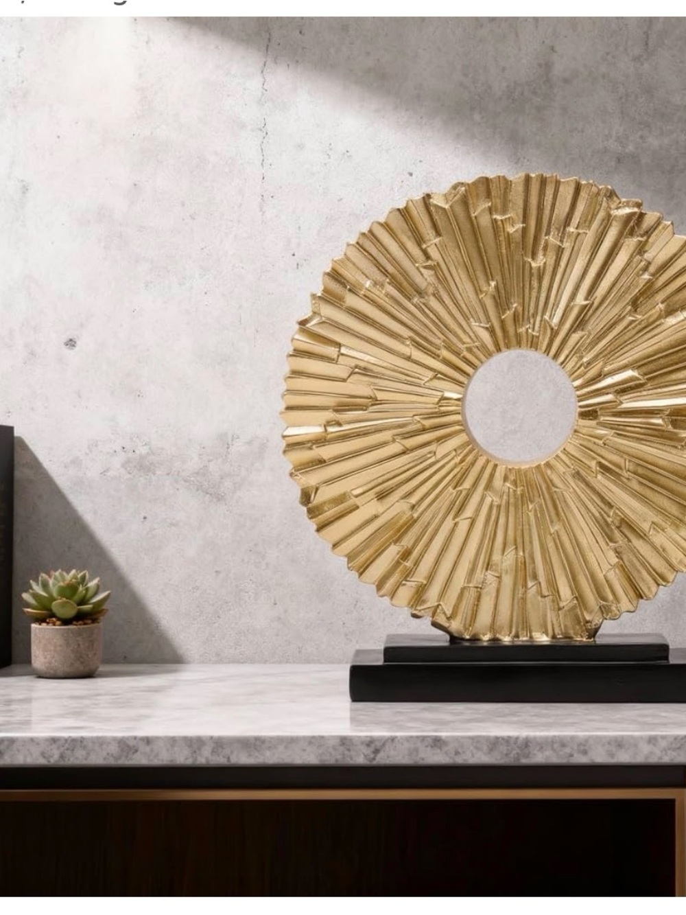 Gold Sunburst Decorative Sculpture on Black Base
